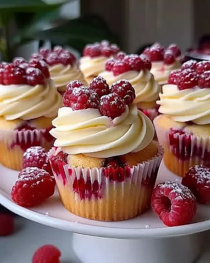 Almond Wedding Cupcakes with Raspberry Filling