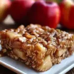 Bowl of delicious apple cinnamon baked oatmeal topped with fresh apples and spices