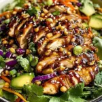 Asian Crunchy Sesame Chicken Salad with fresh vegetables and sesame dressing