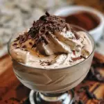 Delicious Baileys homemade ice cream in a bowl topped with chocolate syrup