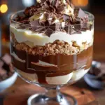 Baileys Infused Chocolate Cheesecake Trifle with rich layers of chocolate and cream