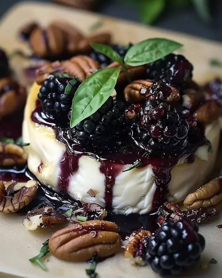 Balsamic Blackberry Basil Brie with Pecans