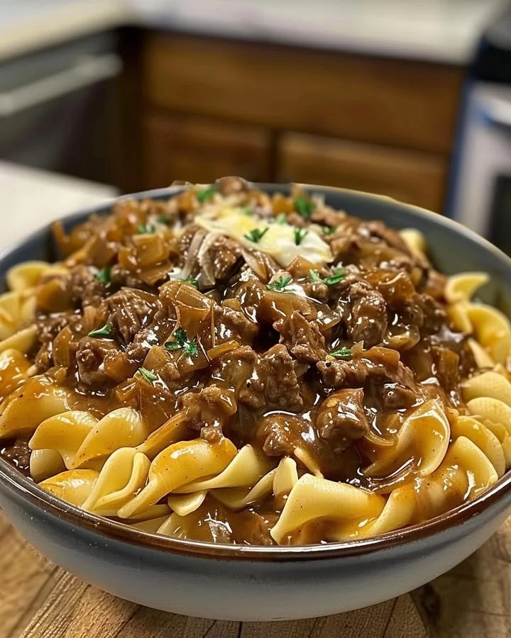 Beef Noodles in French Onion Sauce