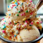 Delicious birthday cake ice cream topped with colorful sprinkles