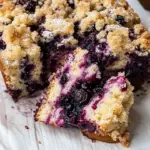 Delicious Blueberry Brioche Crumble Cake with fresh blueberries and crumble topping