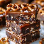 Caramel Pretzel No-Bake Crack Bars served on a plate