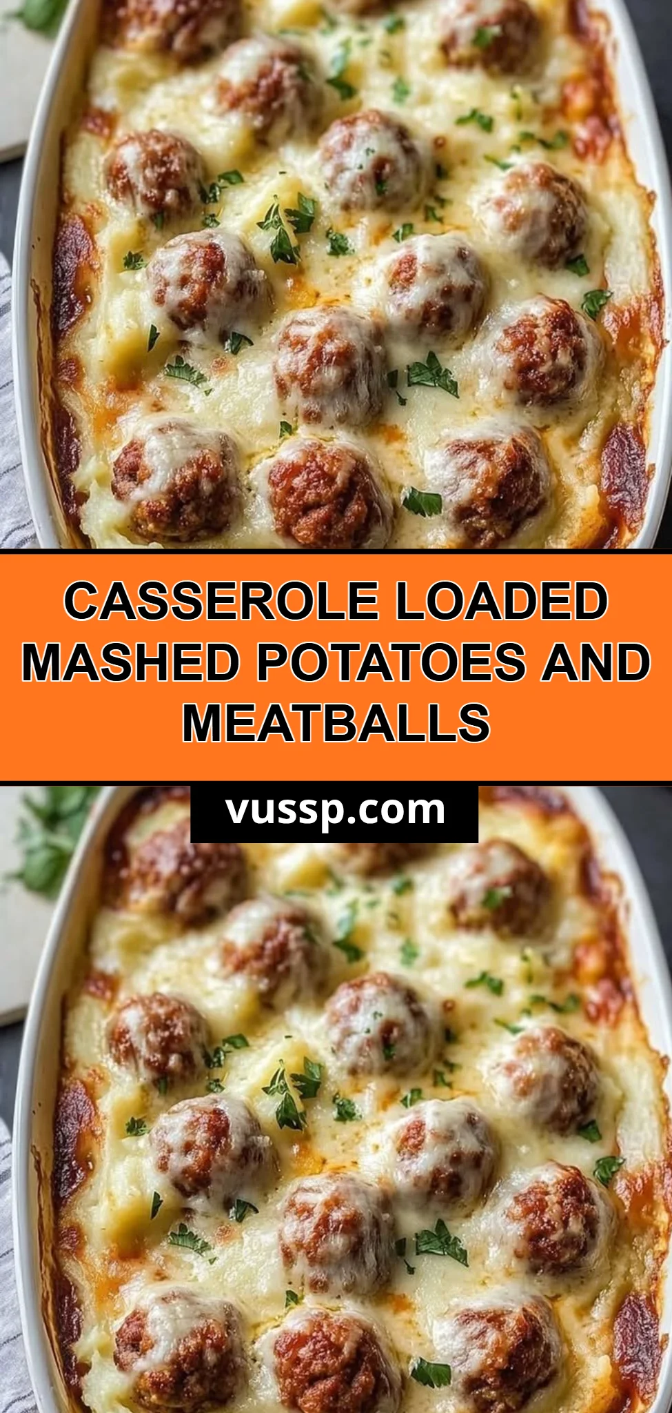 Casserole Loaded Mashed Potatoes and Meatballs