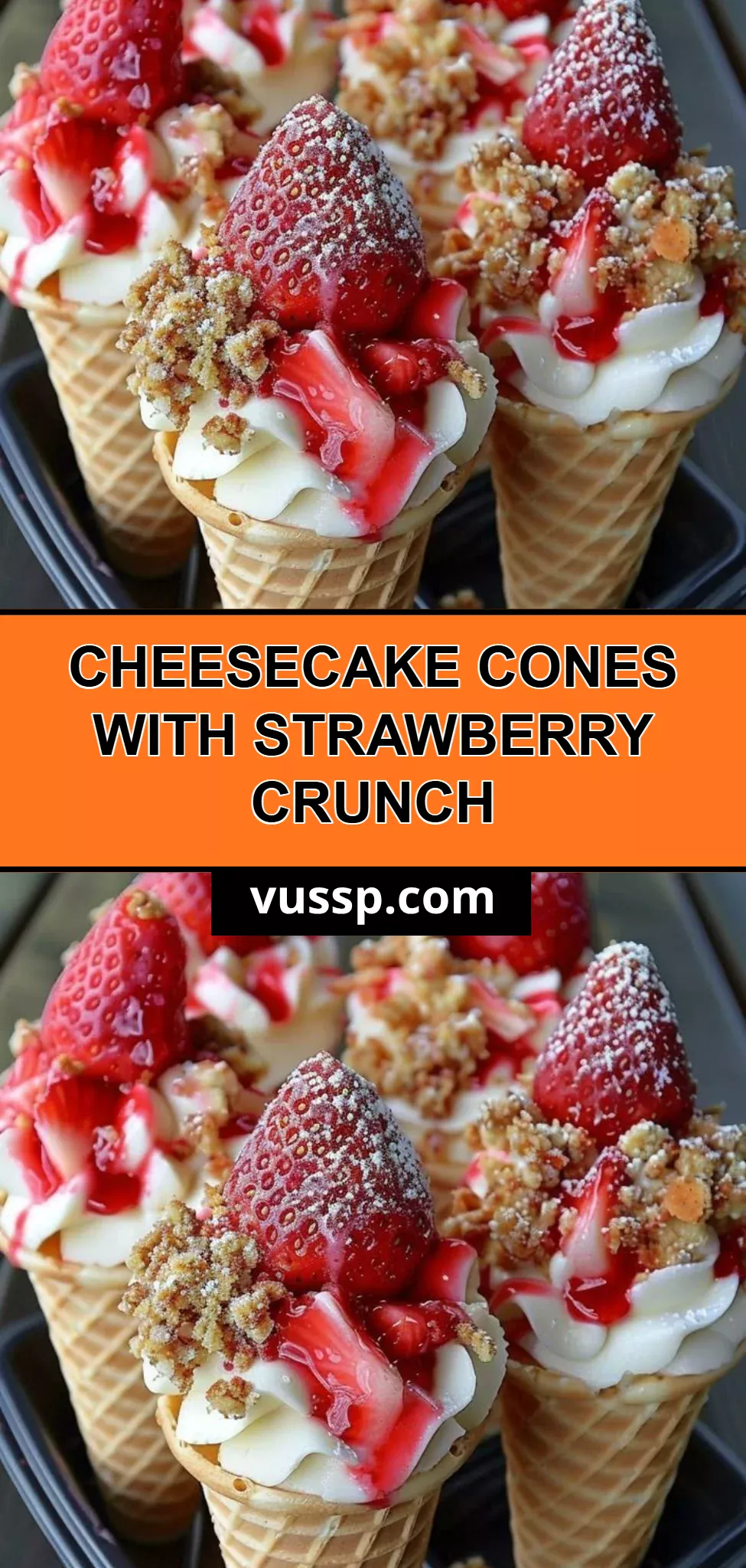 Cheesecake Cones with Strawberry Crunch