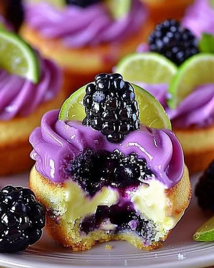 Cheesecake Cupcakes with Blackberry and Lime