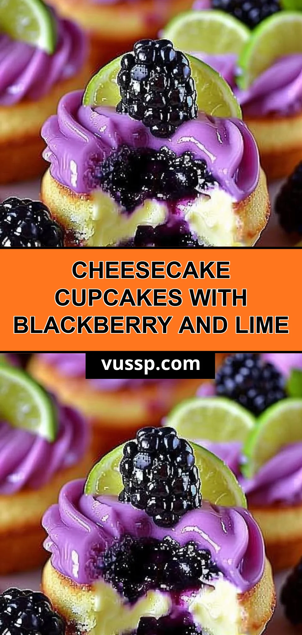 Cheesecake Cupcakes with Blackberry and Lime