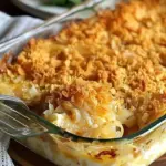 Cheesy Vidalia Onion Bake dish garnished and ready to serve