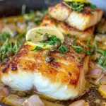 Chilean lemon butter seabass with capers garnished on a plate