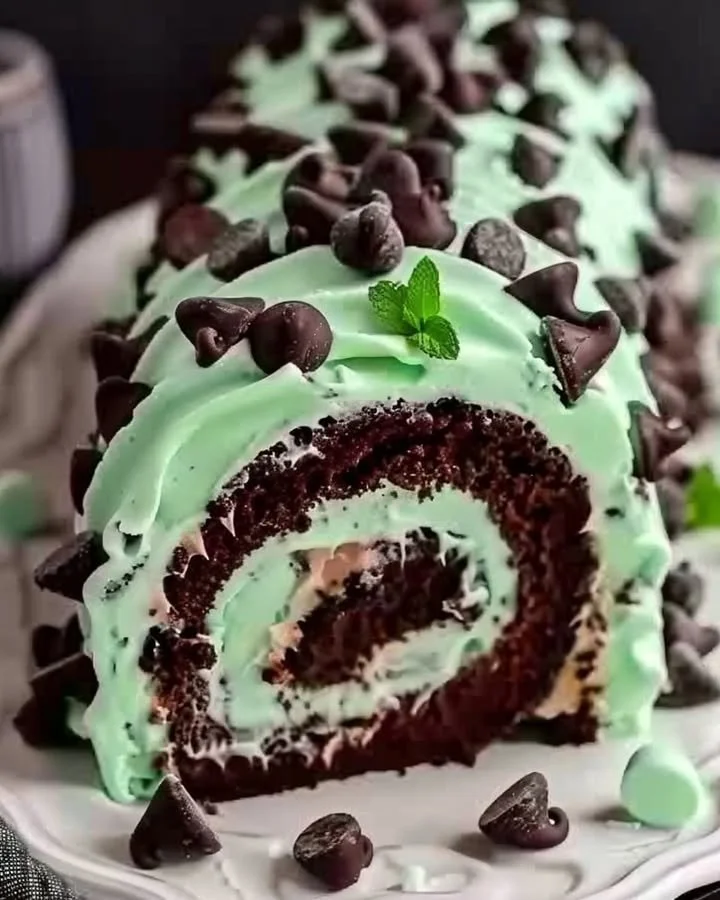 Chocolate Mint Chip Cake Roll