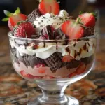 Chocolate Strawberry Trifle with layers of chocolate, strawberries, and cream