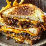 Classic American diner patty melt featuring grilled beef, melted cheese, and toasted bread