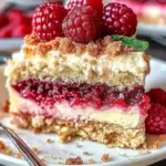 Delicious Cream Cheese Raspberry Coffee Cake ready to be served with coffee.