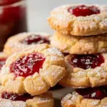 Creamy Blackberry Jam Butter Cookies stacked on a plate, showcasing their rich color and texture.