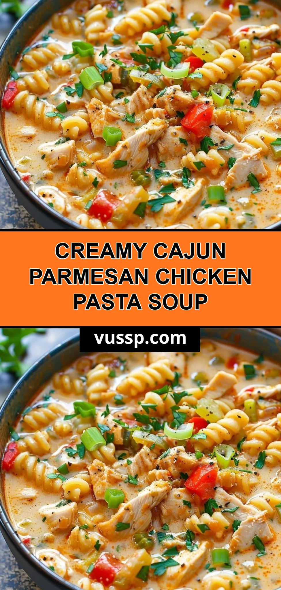 Creamy Cajun Parmesan Chicken Pasta Soup