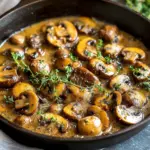 Delicious creamy garlic mushroom stroganoff dish served in a bowl