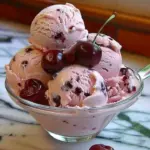 Delicious creamy homemade cherry ice cream served in a bowl