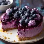 Creamy no-bake blueberry cheesecake topped with fresh blueberries