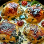 Creamy Tuscan Garlic Chicken Thighs served with herbs and garlic sauce