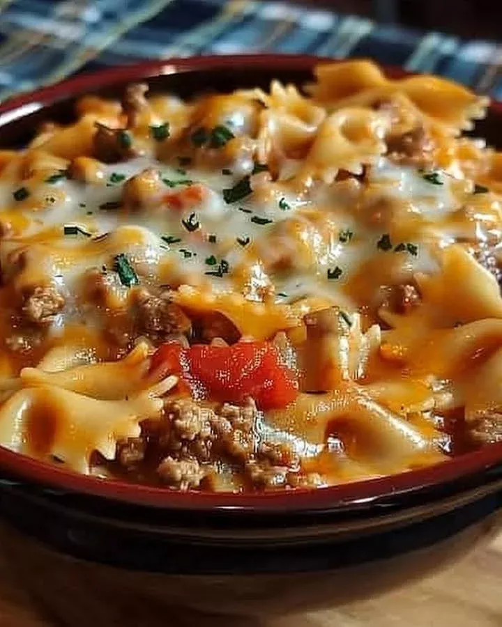 Creamy Velveeta Ground Beef Bowtie Pasta