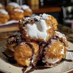 Crispy Fried S'mores Bombs with melted chocolate and marshmallows