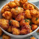 Crispy popcorn chicken served with dipping sauce on a plate