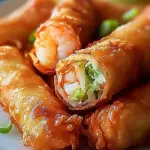 Crispy shrimp egg rolls with cabbage on a plate