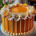 Delicious Daisy-Decorated Orange Creamsicle Cake with vibrant orange colors