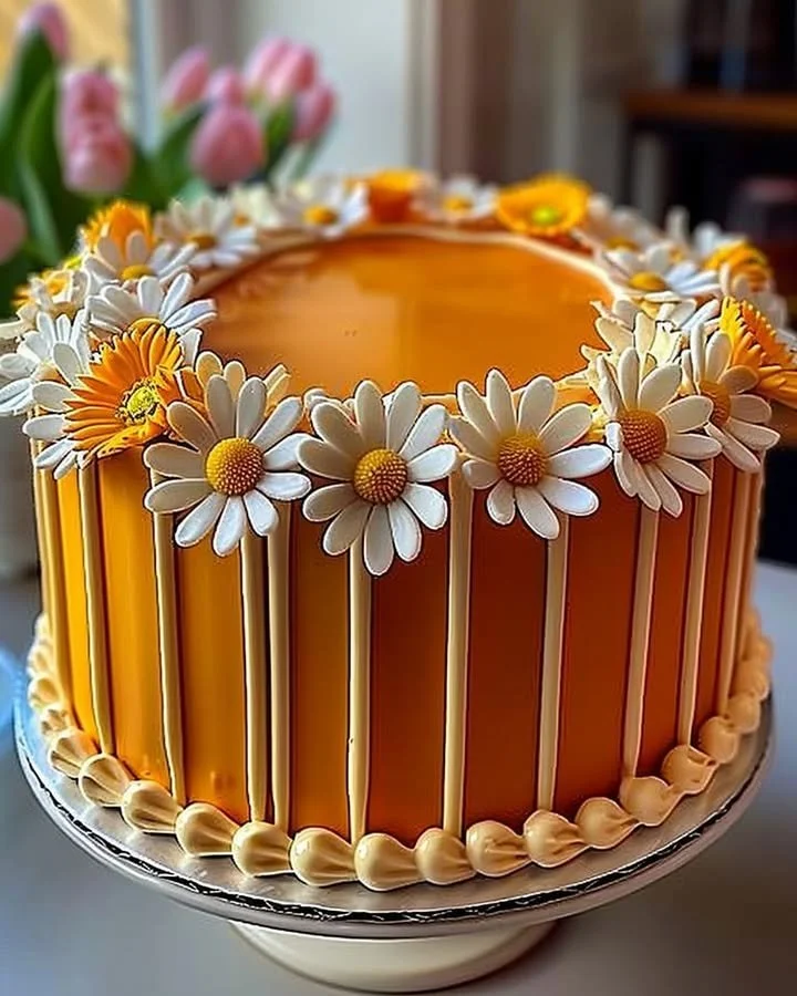 Daisy-Decorated Orange Creamsicle Cake