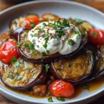 Delicious Eggplant Borani garnished with yogurt and spices