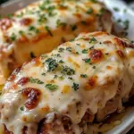 Delicious Garlic Parmesan Chicken Meatloaf served with herbs and toppings.