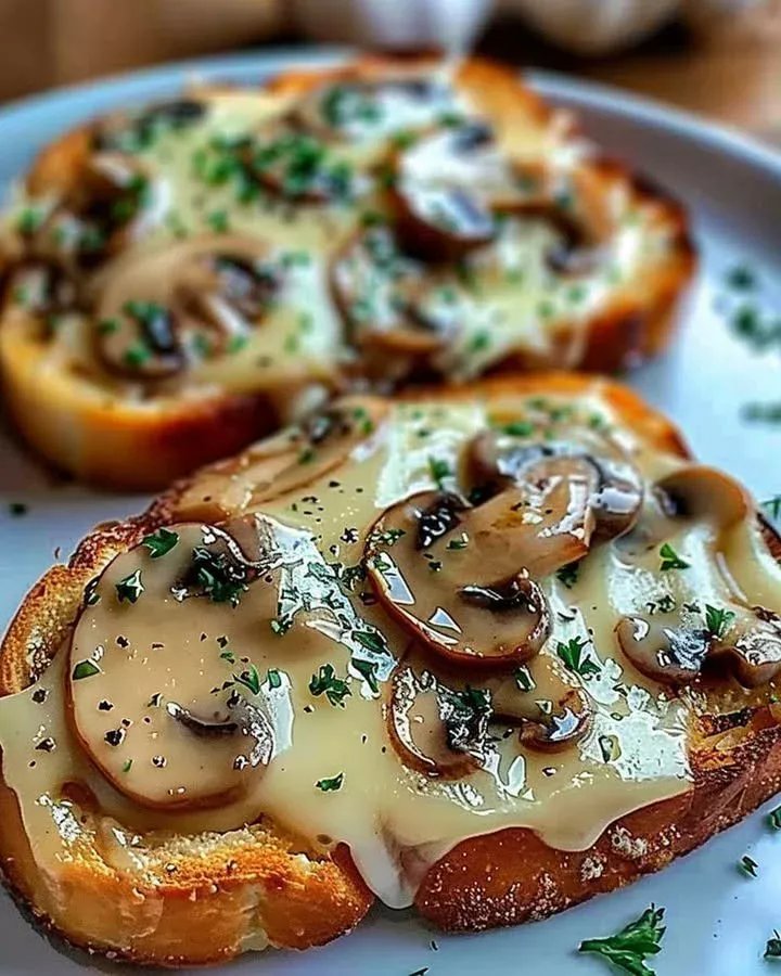 Gourmet Cheesy Mushroom Garlic Toasts