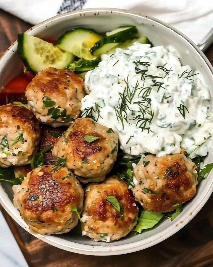 Greek Chicken Meatballs with Tzatziki