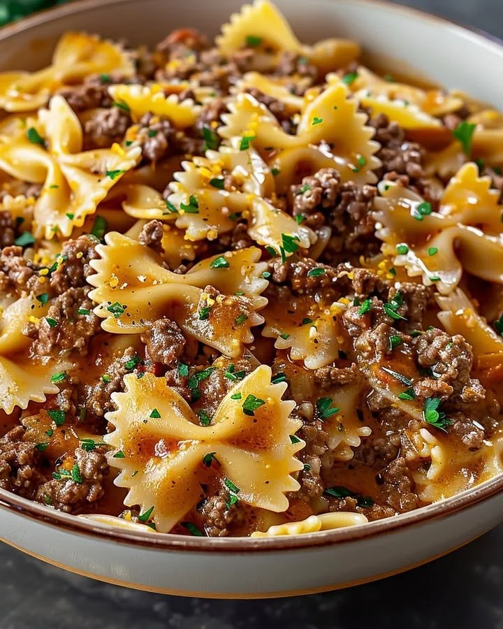 Ground Beef Bowtie Pasta