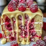 Heavenly Raspberry White Chocolate Cake with fresh raspberries and white chocolate frosting