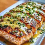 Delicious honey lime garlic butter salmon fillet garnished with herbs