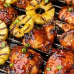 Grilled Huli Huli Chicken garnished with green onions and served on a plate