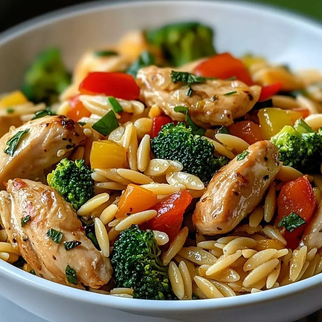Lemon Chicken Veggie Orzo Stir Fry