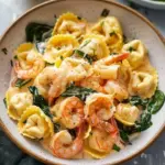 Delicious Lemon Cream Shrimp Tortellini served with fresh herbs