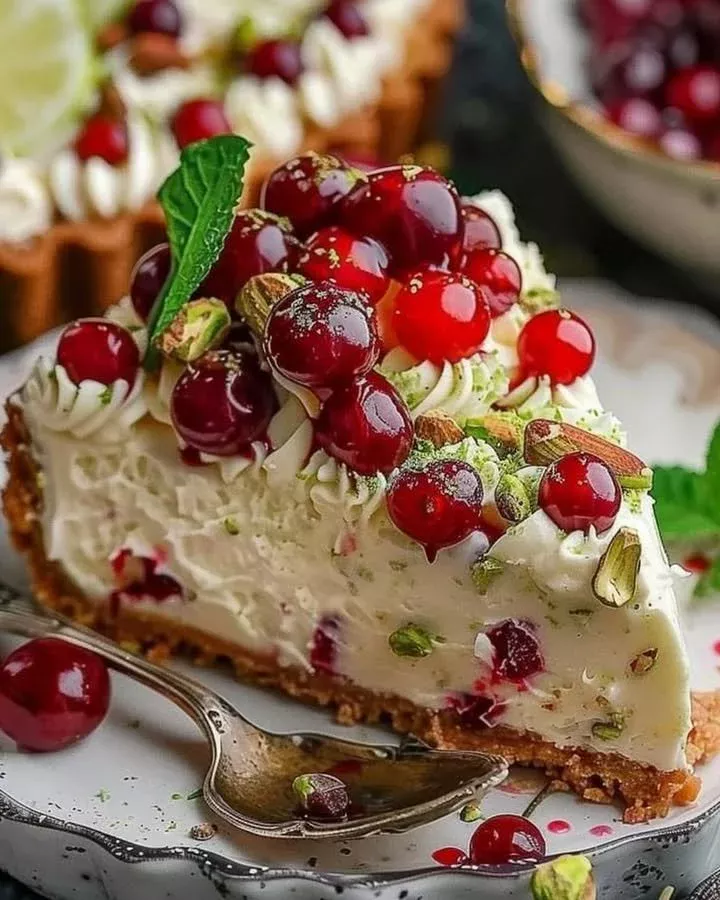 Lemon-Lime Cherry Pistachio Cheesecake