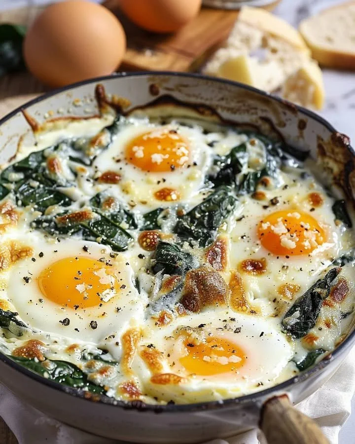 Lemon Parmesan Spinach Baked Eggs