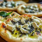 Mediterranean Mint Feta Flatbreads topped with fresh herbs and feta cheese