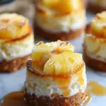 Mini Pineapple Upside-Down Cheesecake Bites with pineapple topping