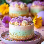 Delicious no-bake Easter mini cheesecakes topped with colorful decorations