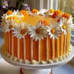 Delicious Orange Creamsicle Cake decorated with daisies for a colorful presentation