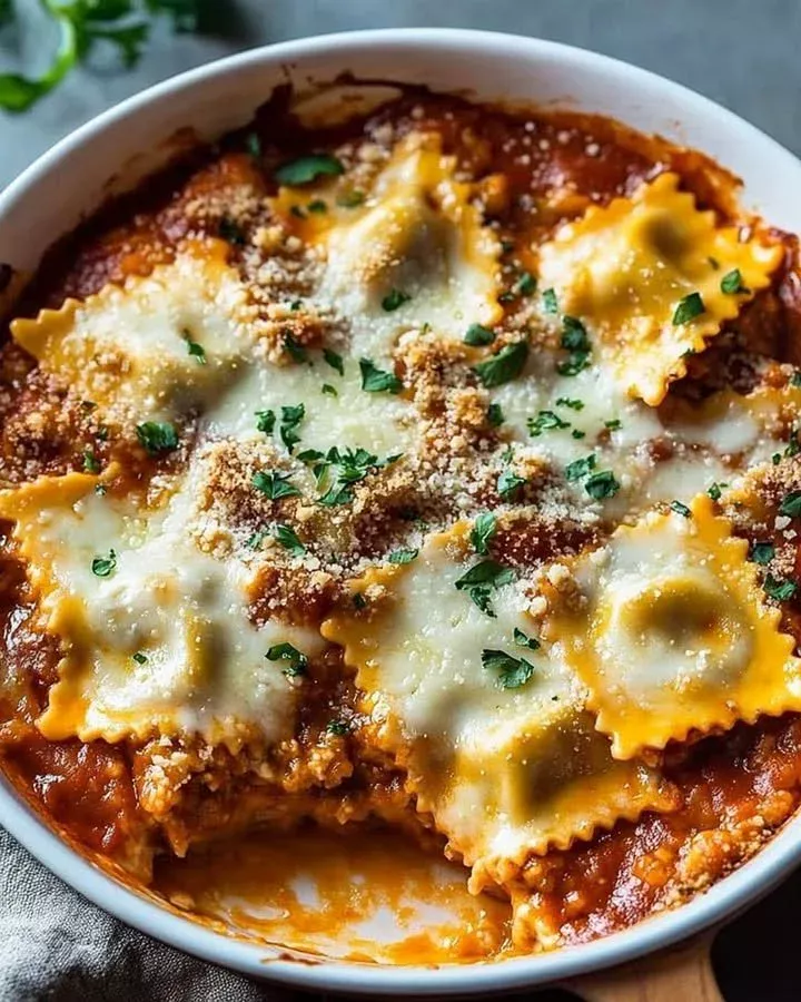 Oven Baked Cheesy Ravioli Casserole