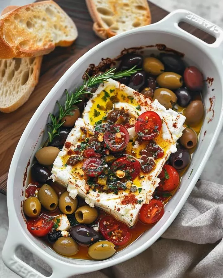 Oven-Roasted Feta with Tomatoes and Olives